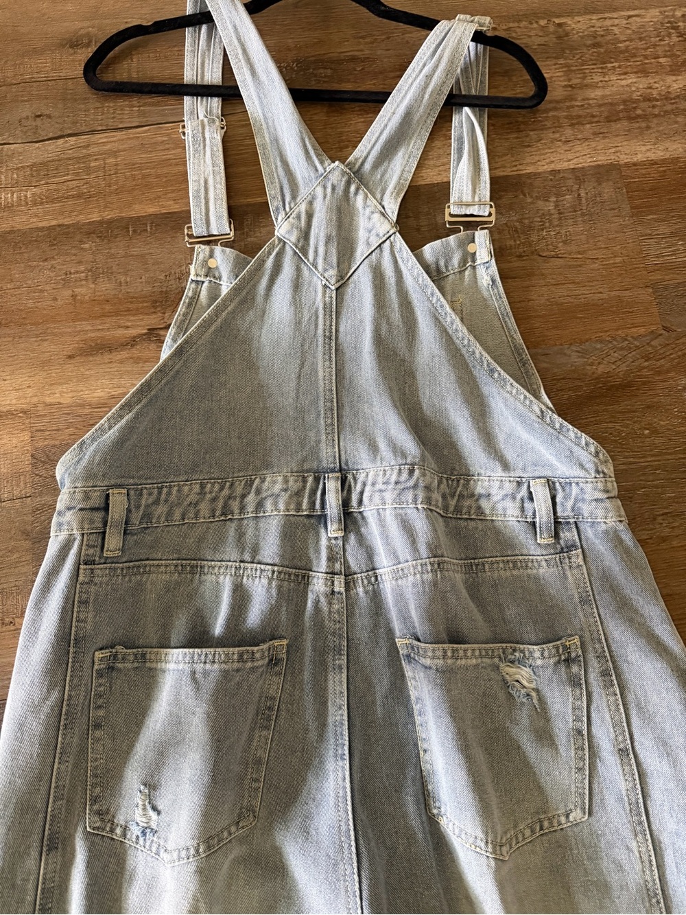 Three Bird Nest Light Blue Denim Flared Overalls - Picture 3 of 7